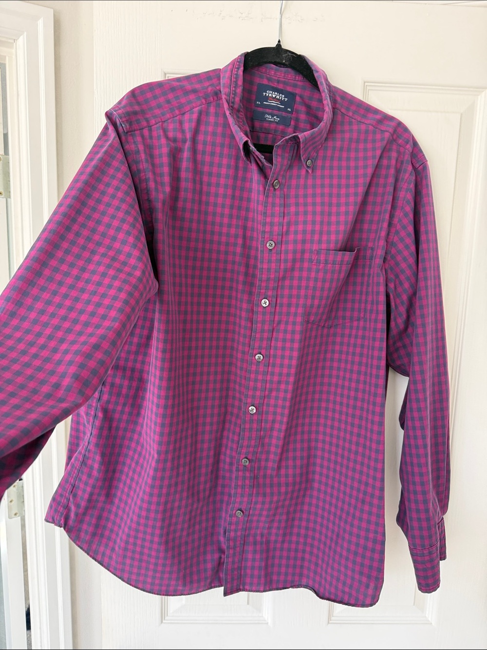 Charles Tyrwhitt Men's Button-Down Shirt - Pink and Blue Gingham